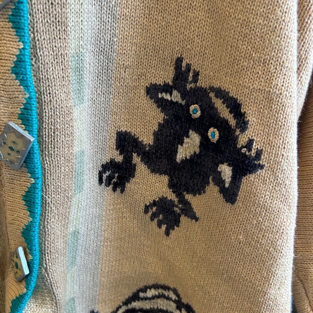 Vintage Storybook Knits Cardigan Small Reptile Lizard Southwest Sweater Beige S - Picture 8 of 9
